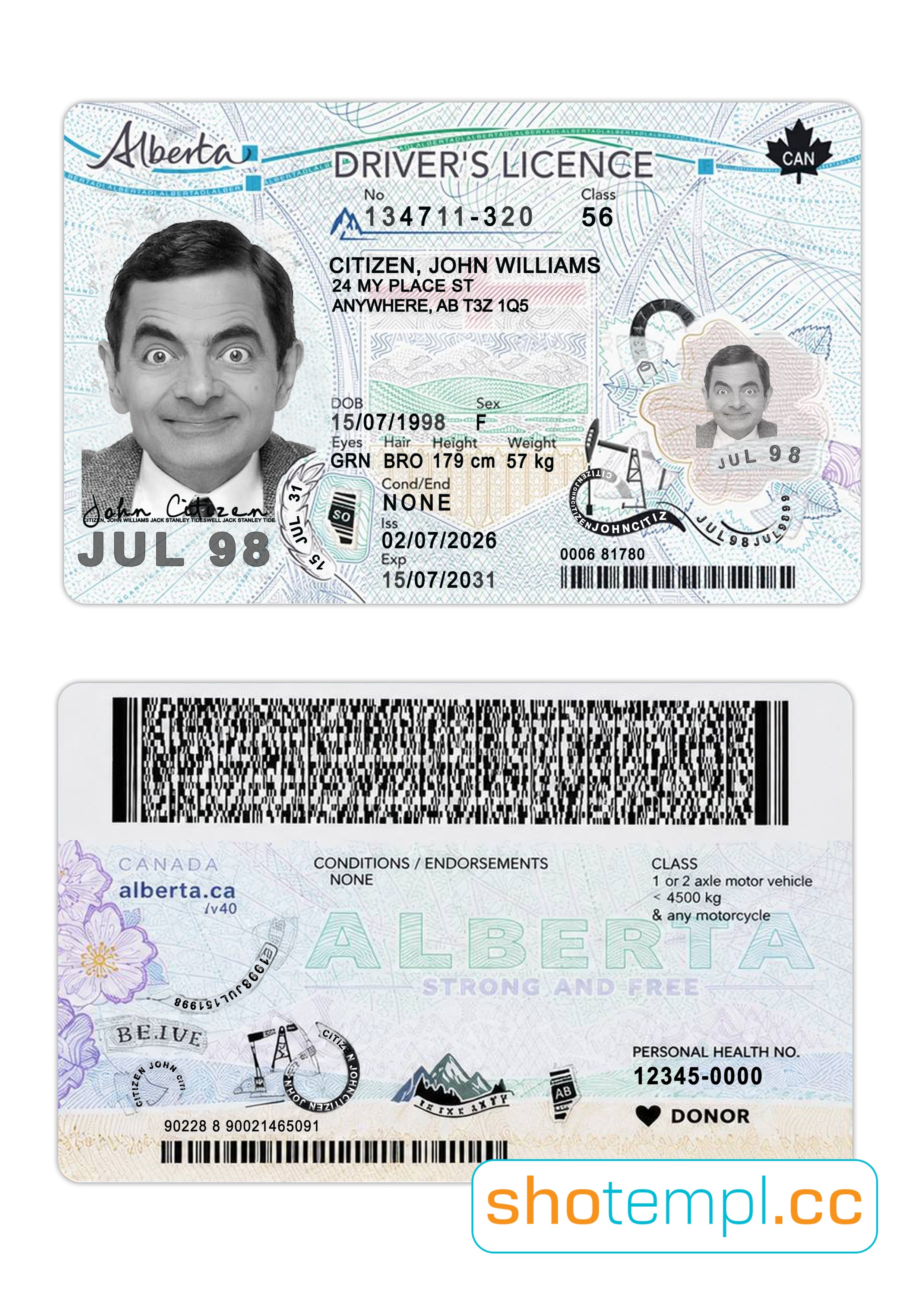 Canada Alberta Driver License PSD Template V2